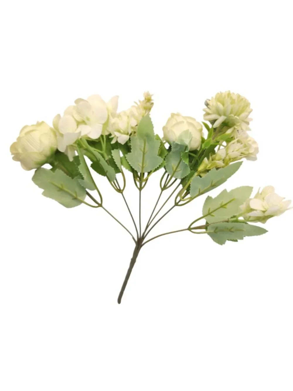 Light Green Artificial Flower Bush 7 Stem Faux Floral Bouquet Hydrangea Roses Mi